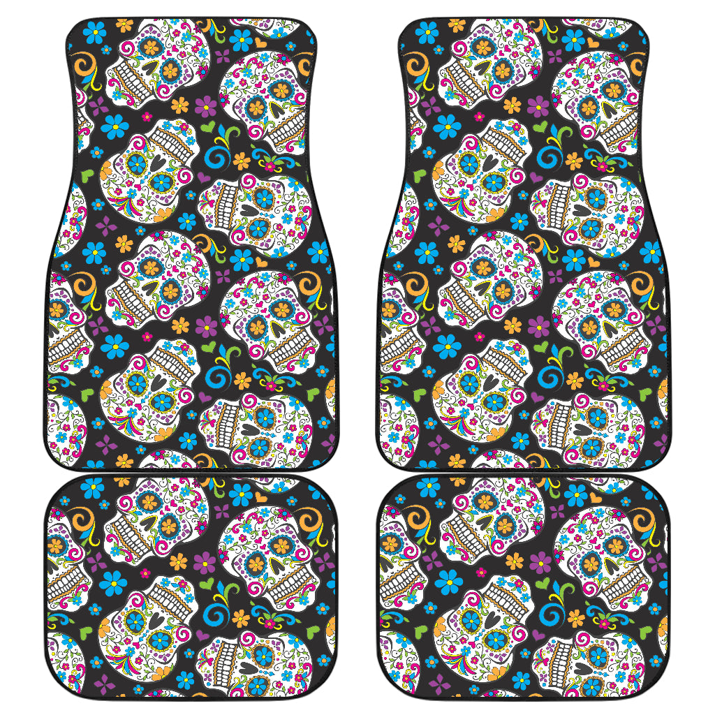 Set of 4 pcs sugar skull day of the dead car mats