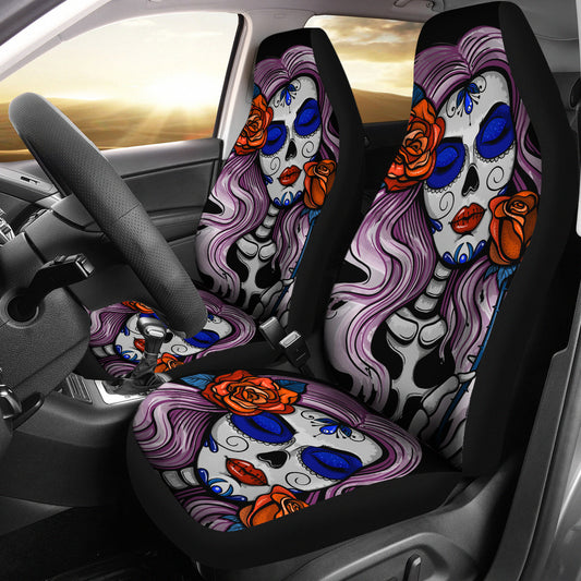 Set 2 pcs beautiful girl sugar skull car seat covers