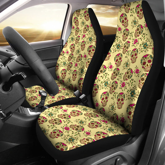 Set of 2 Day of the dead sugar skull car seat cover