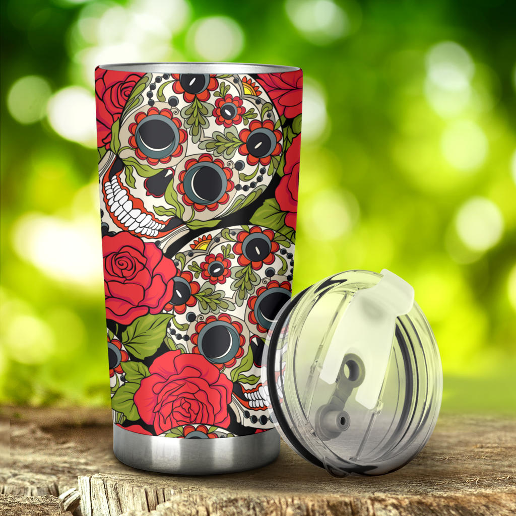 Sugar skull floral tumbler mug cup