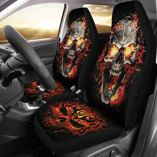 Set of 2 pcs fire skull car seat covers