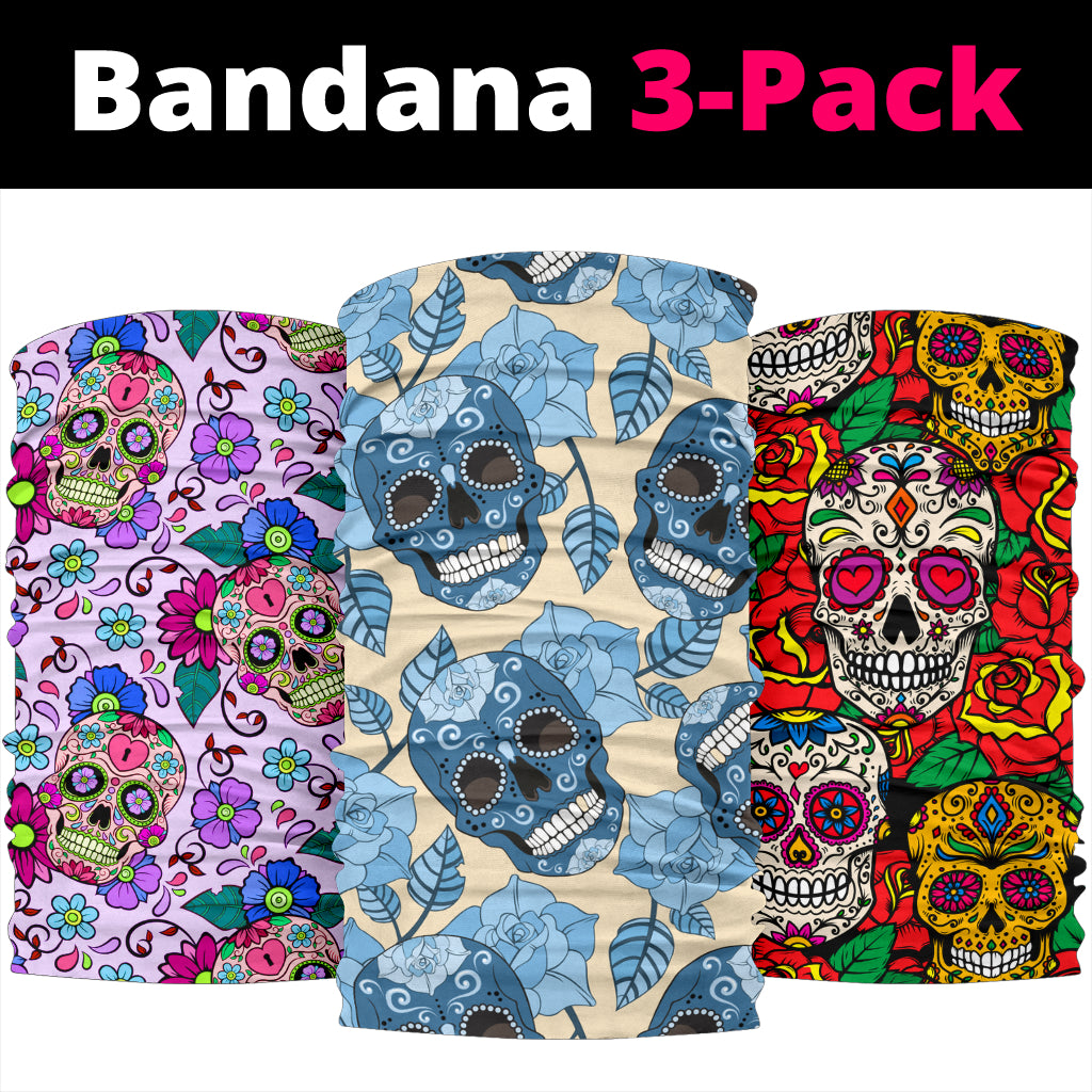 Set of 3 sugar skull candy gothic day of the dead bandana
