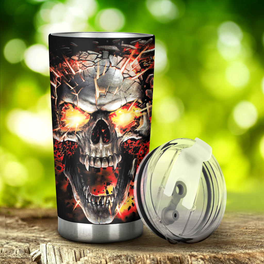 Fire skull grim reaper tumbler mug