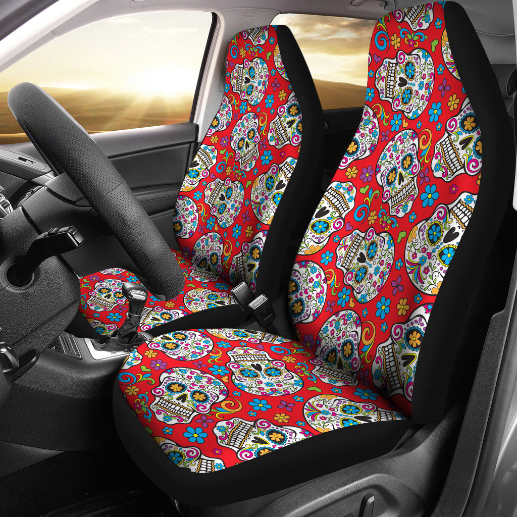 Set of 2 pcs sugar skull car seat covers