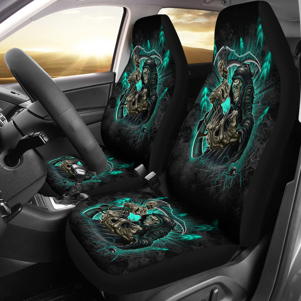 Set 2 skull gothic grim reaper seat cover sugar skulls