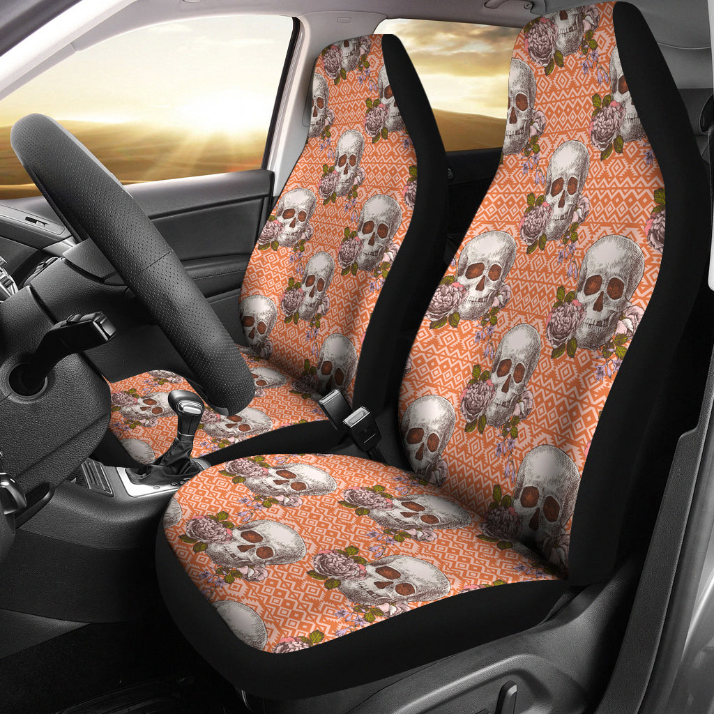 Set of 2 pcs skull floral car seat covers