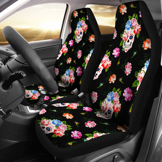 Set 2 seat cover flower skull gothic car seat covers