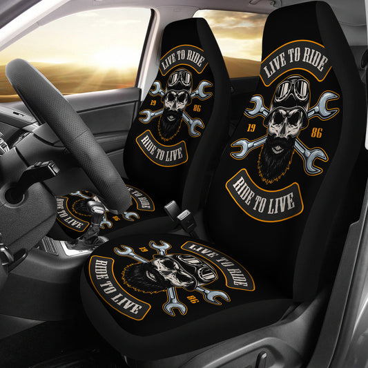 Set of 2 Live to ride - ride to live car seat covers skull car seat cover Gothic