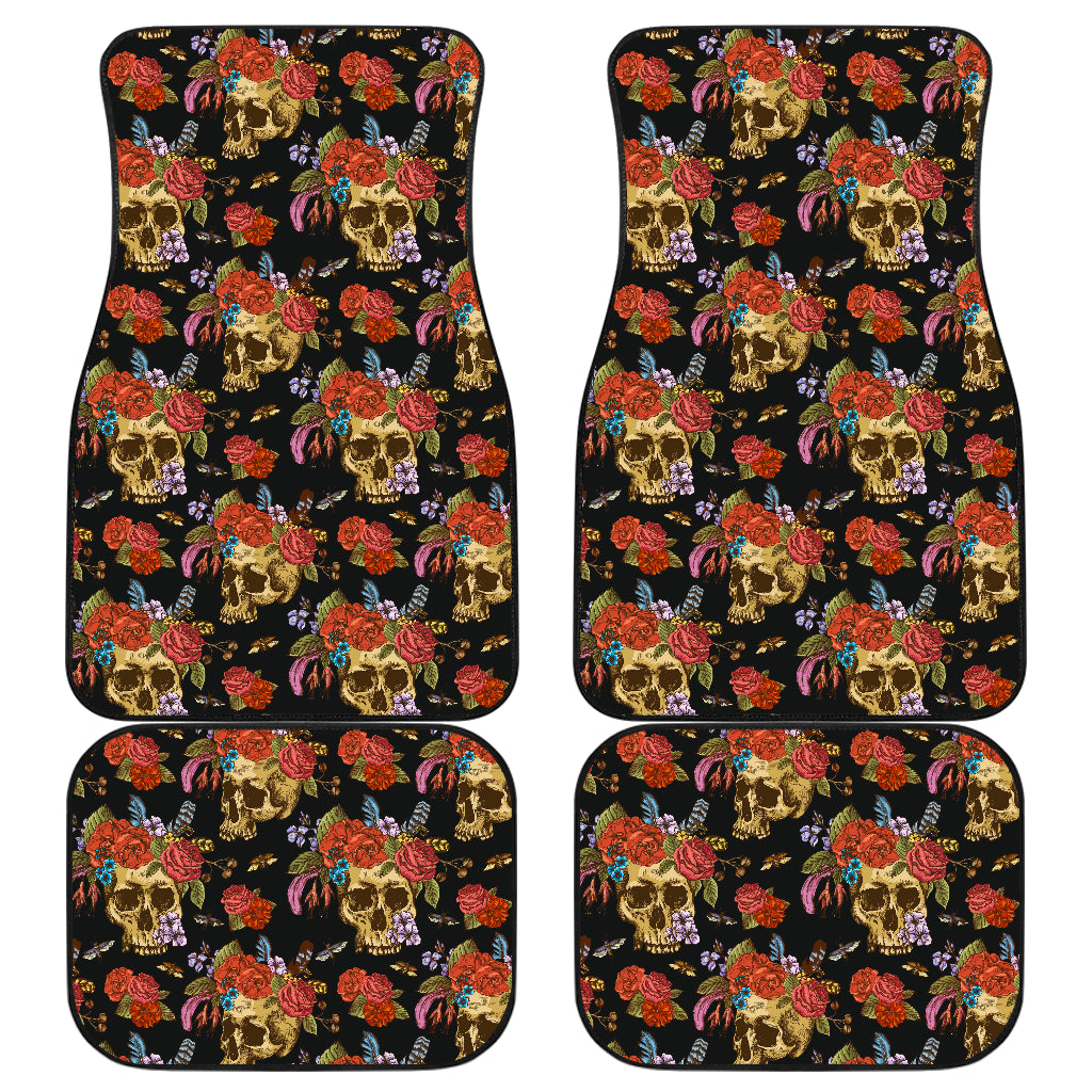 Set 4 pcs floral sugar skull car mats