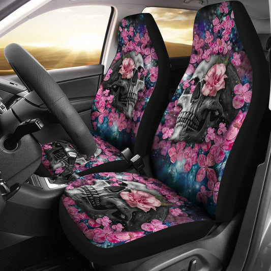 Set of 2 beautiful floral sugar skull car seat covers