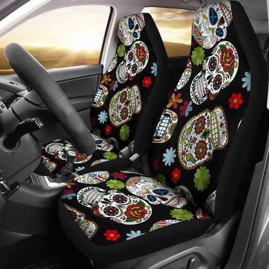 Set of 2 sugar skull day of the dead seat covers