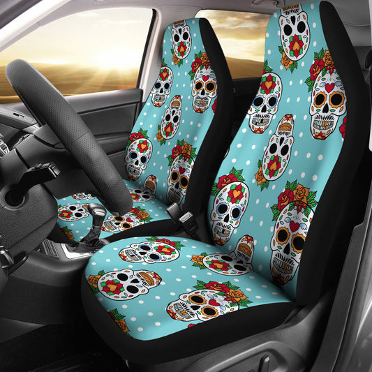 Set of 2 sugar skull day of the dead seat covers
