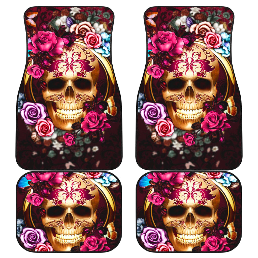 Set of 4 pcs floral skull car mats