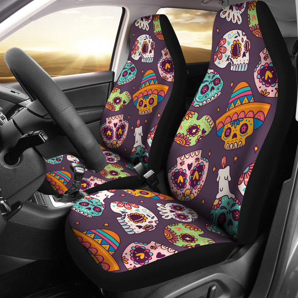 Set of 2 pcs sugar skull seat covers