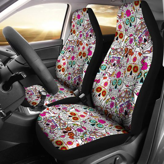 Set of 2 pcs - sugar skull day of the dead car seat covers
