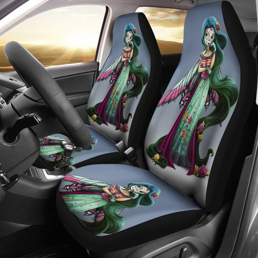 Set of 2 pcs beautiful girl sugar skull car seat covers