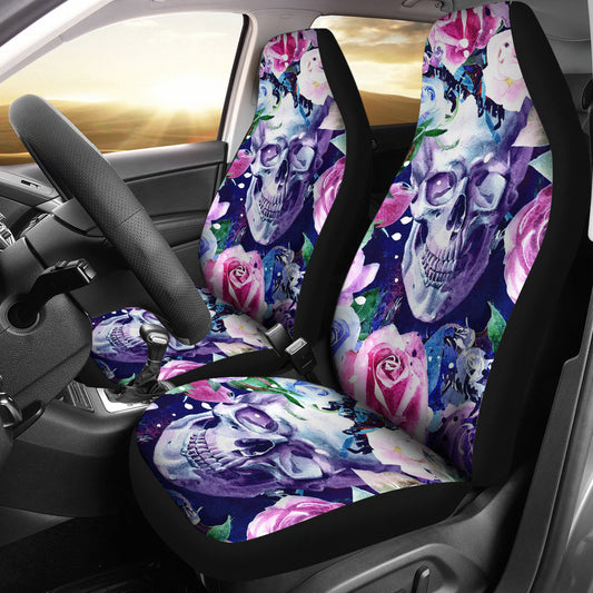 Set of 2 pcs skull rose car seat covers