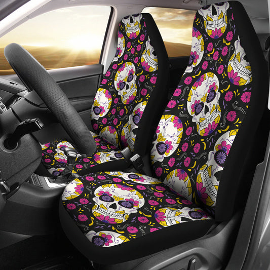 Set of 2 sugar skull mexican skull car seat covers