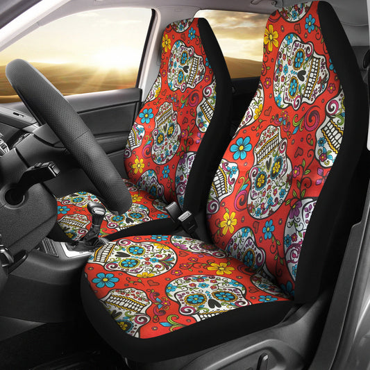 Set of 2 pcs sugar skull car seat covers