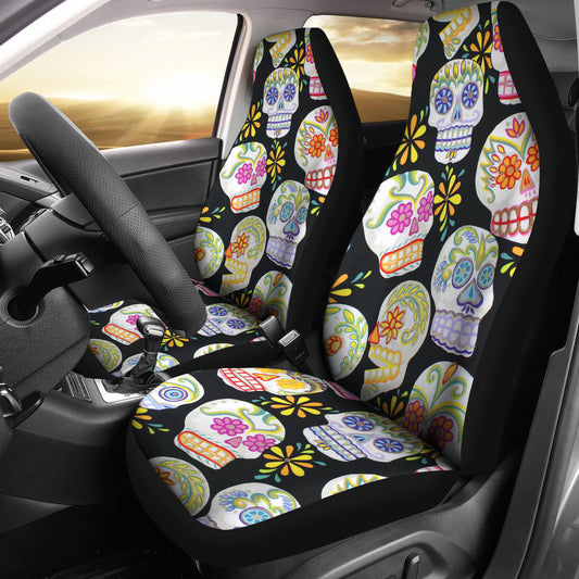 Set 2 pcs Floral sugar skull day of the dead skull car seat covers