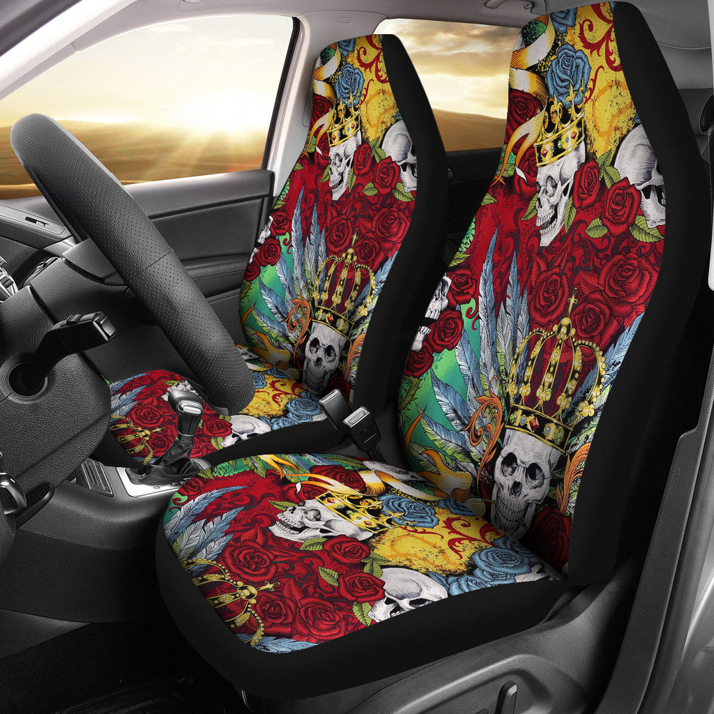 Set 2 King skull Gothic seat cover sugar skulls