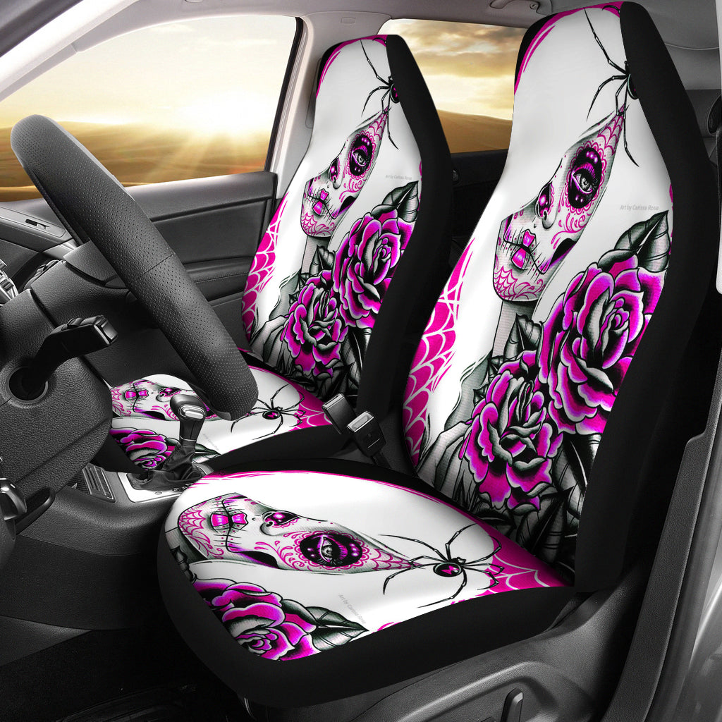 Set 2 pcs Sugar skull girl skull car seat covers