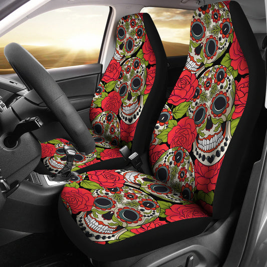 Set 2 pcs Rose floral sugar skull car seat covers