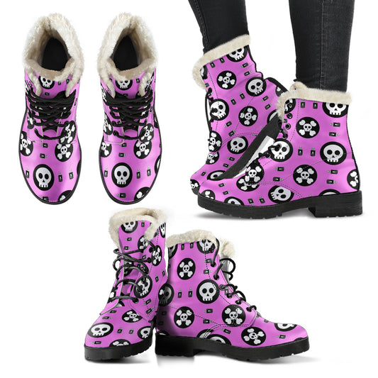 Skulls and Potion Faux Fur Leather Boots