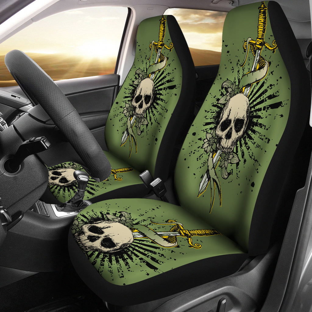 Set of 2 sword skull car seat covers