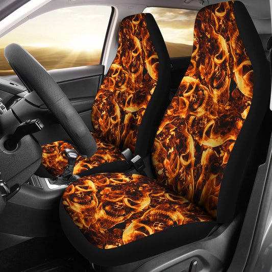 Set of 2 flaming skull car seat covers
