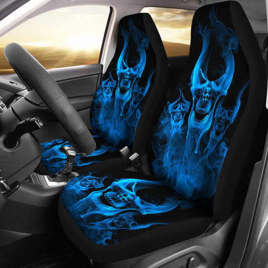 Set of 2 flaming fire skull car seat covers