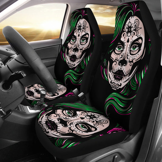 Set 2 pcs sugar skull girl car seat covers