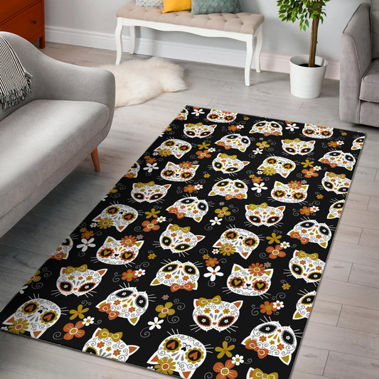 Sugar skull cat carpet rug mat