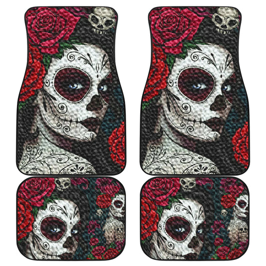 Set of 4 pcs sugar skull girl car mat