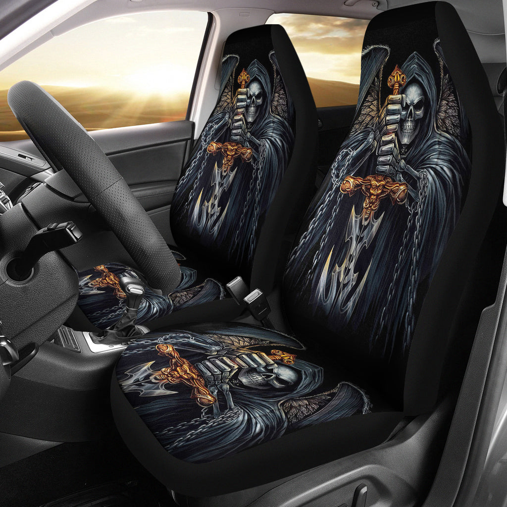 Set 2 pcs Gothic skull car seat covers