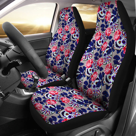 Set 2pcs sugar skull car seat covers