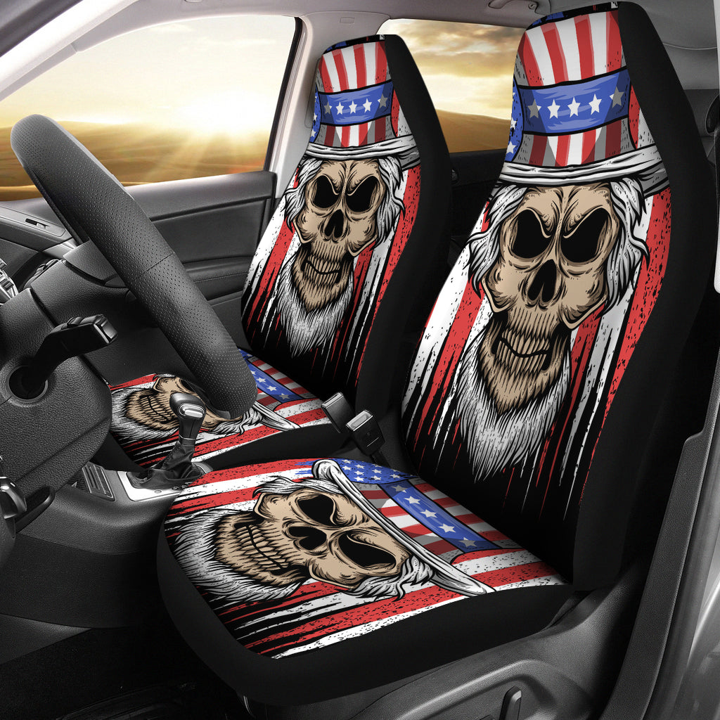 Set of 2 pcs - Skull Gothic Horror Grim reaper skull car seat covers