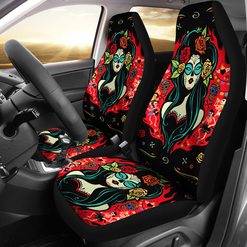 Set 2 seat cover sugar skulls