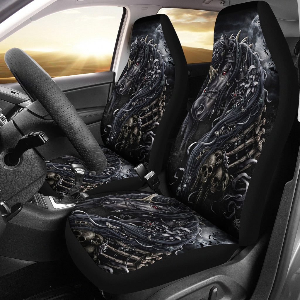 Set of 2 pcs sugar skull horse car seat covers