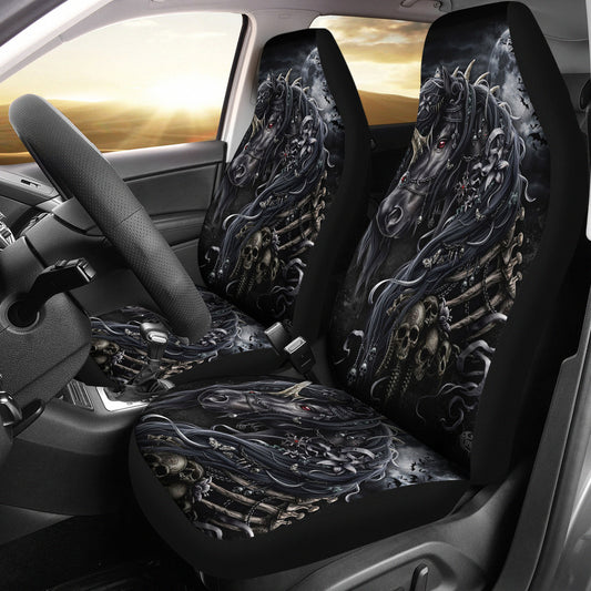 Set of 2 pcs sugar skull horse car seat covers