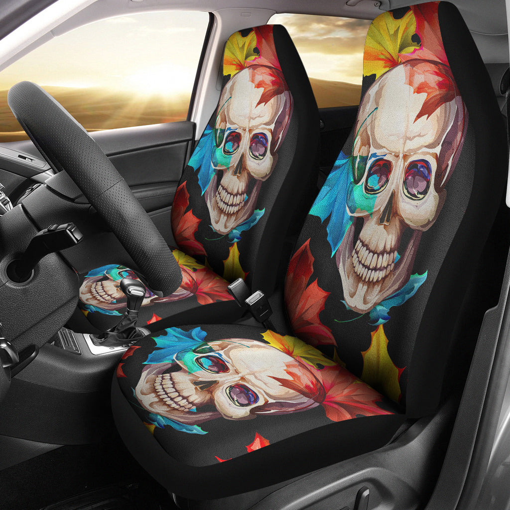 Set of 2 pcs skull floral car seat covers