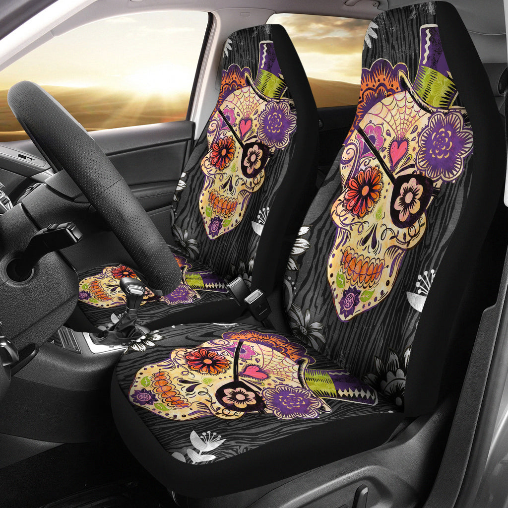 Set of 2 day of the dead sugar skull Gothic car seat covers