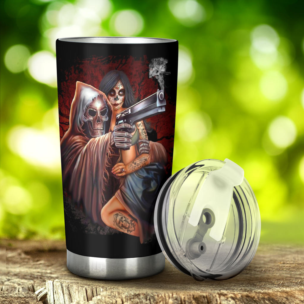 Grim reaper & girl tumbler cup mug