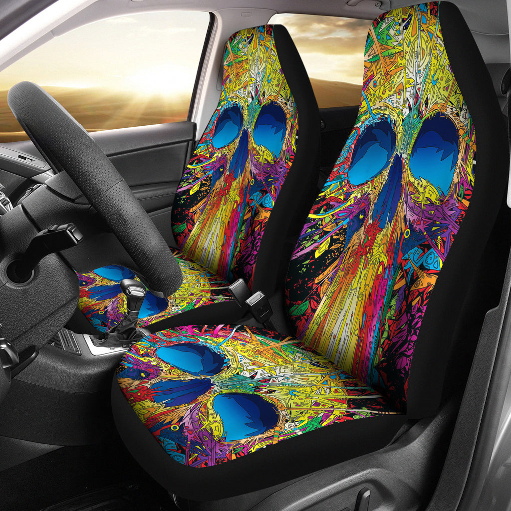 Set of 2 colorful skull car seat covers