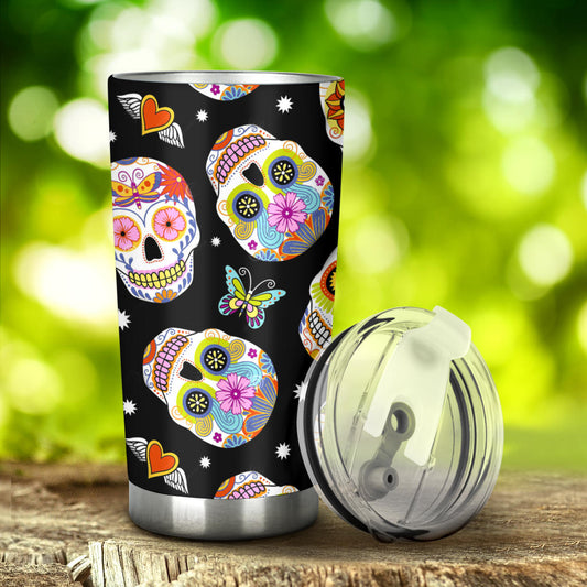 Calaveras skull beer mug, calaveras skull cup, floral skull travel mug, sugar skull coffee mug, dia de los muertos skull travel mug