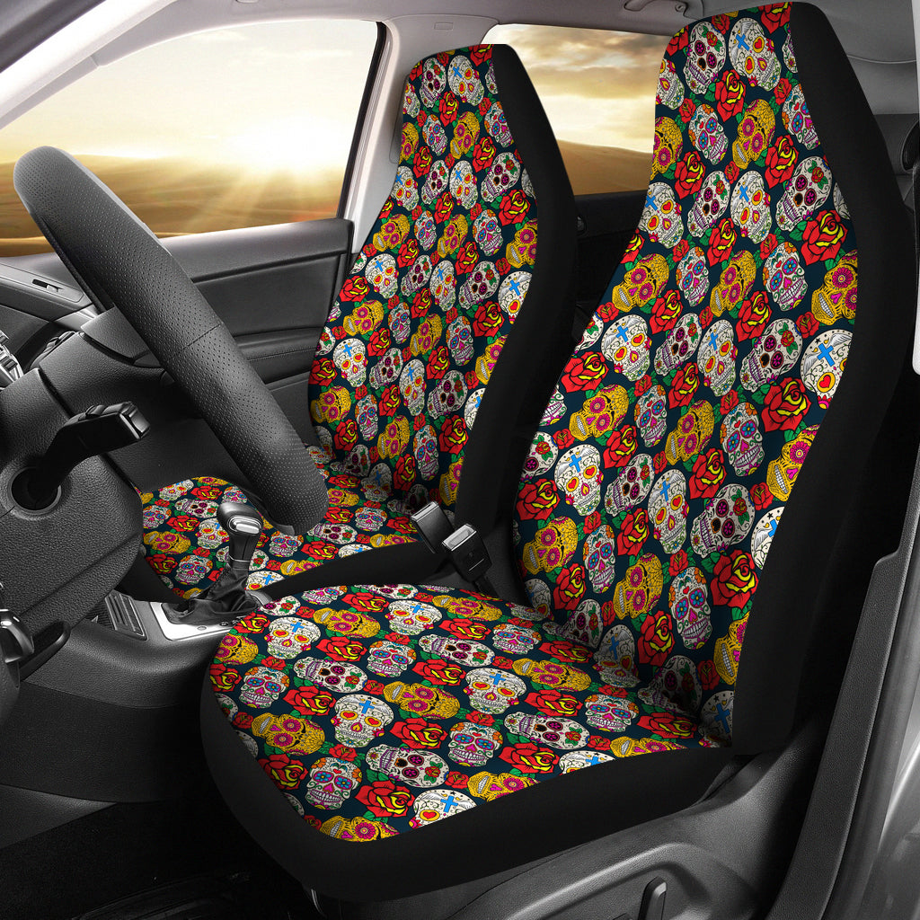 Set 2 Flower sugar skull seat covers