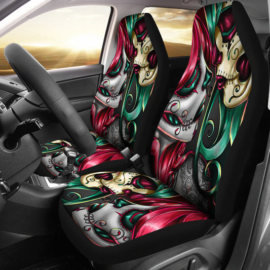 Set of 2 sugar skull girl car seat covers