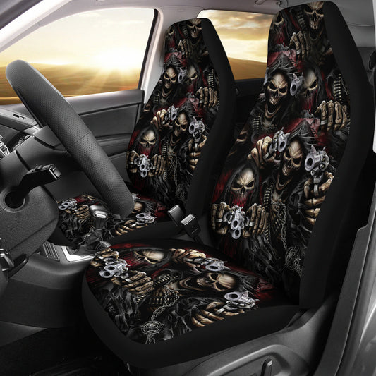 Set of 2 skull shooting car seat covers - Day of the dead