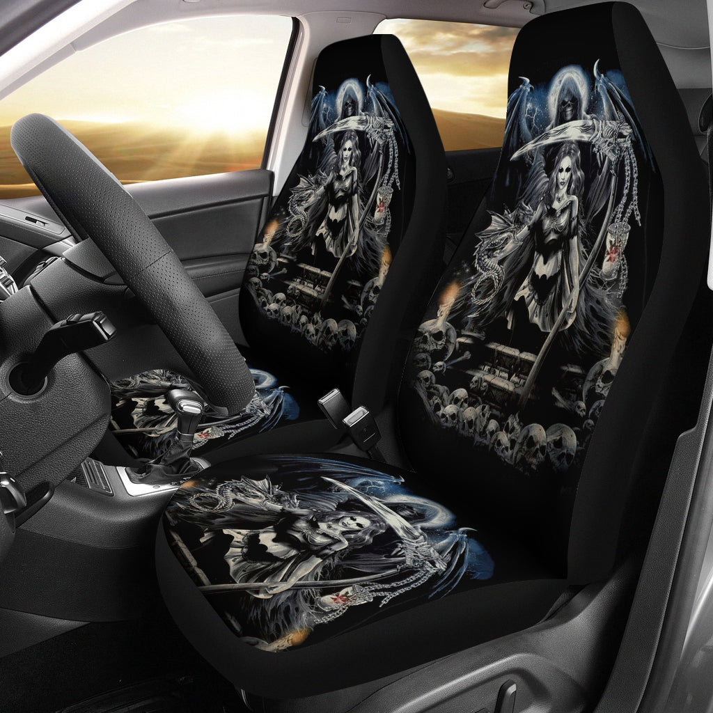 Set 2 pcs Gothic skull car seat covers