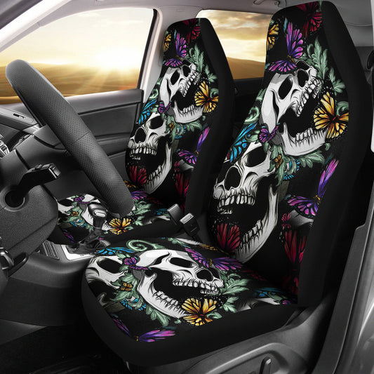 Set of 2 pcs skull girl floral car seat covers